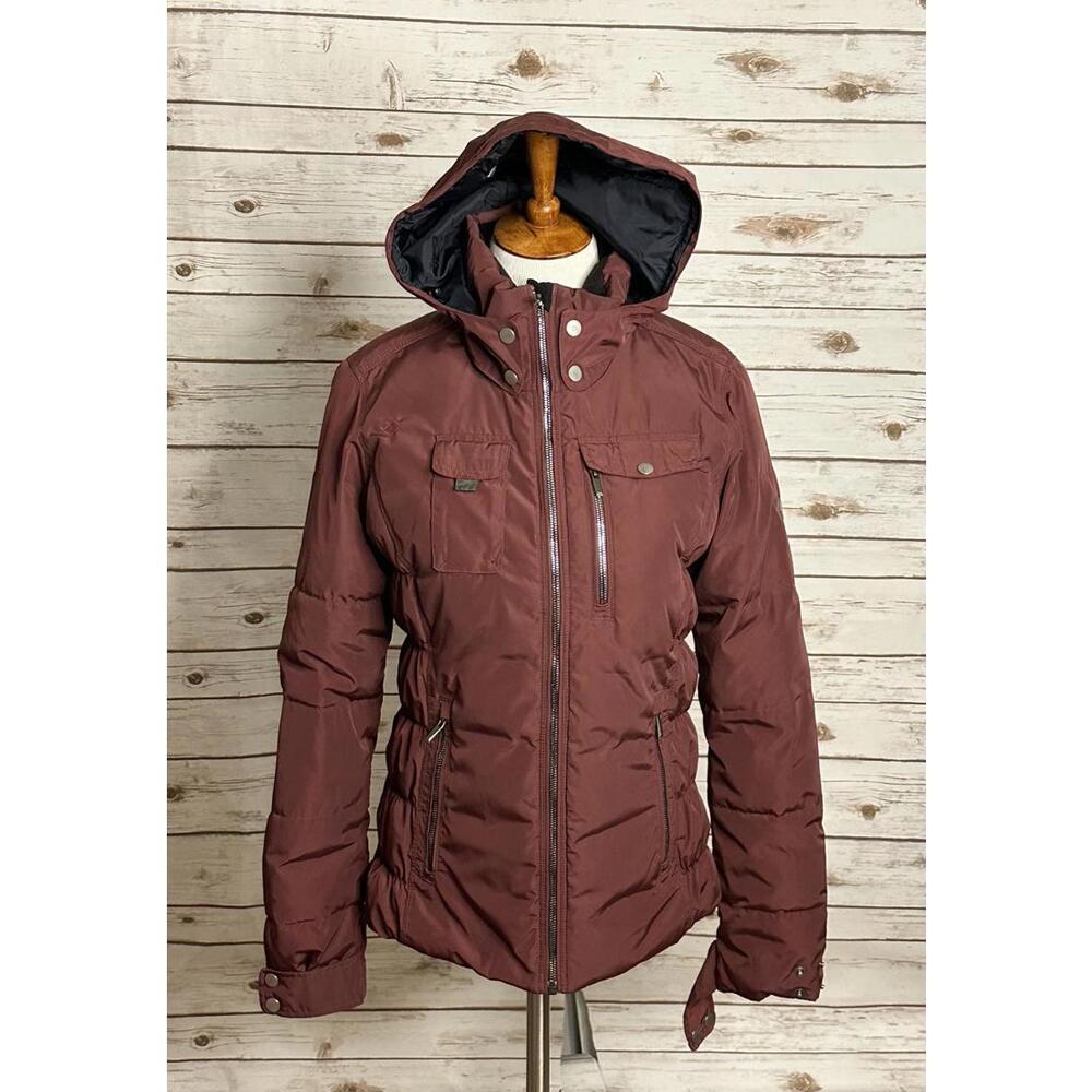 Obermeyer Leighton burgundy hooded insulated full zip ski jacket Size 10